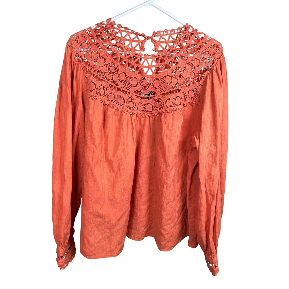 NEW Torrid 1 Blouse Women's 1X Apricot Brandy Lace Trim Yoke Top 14-16